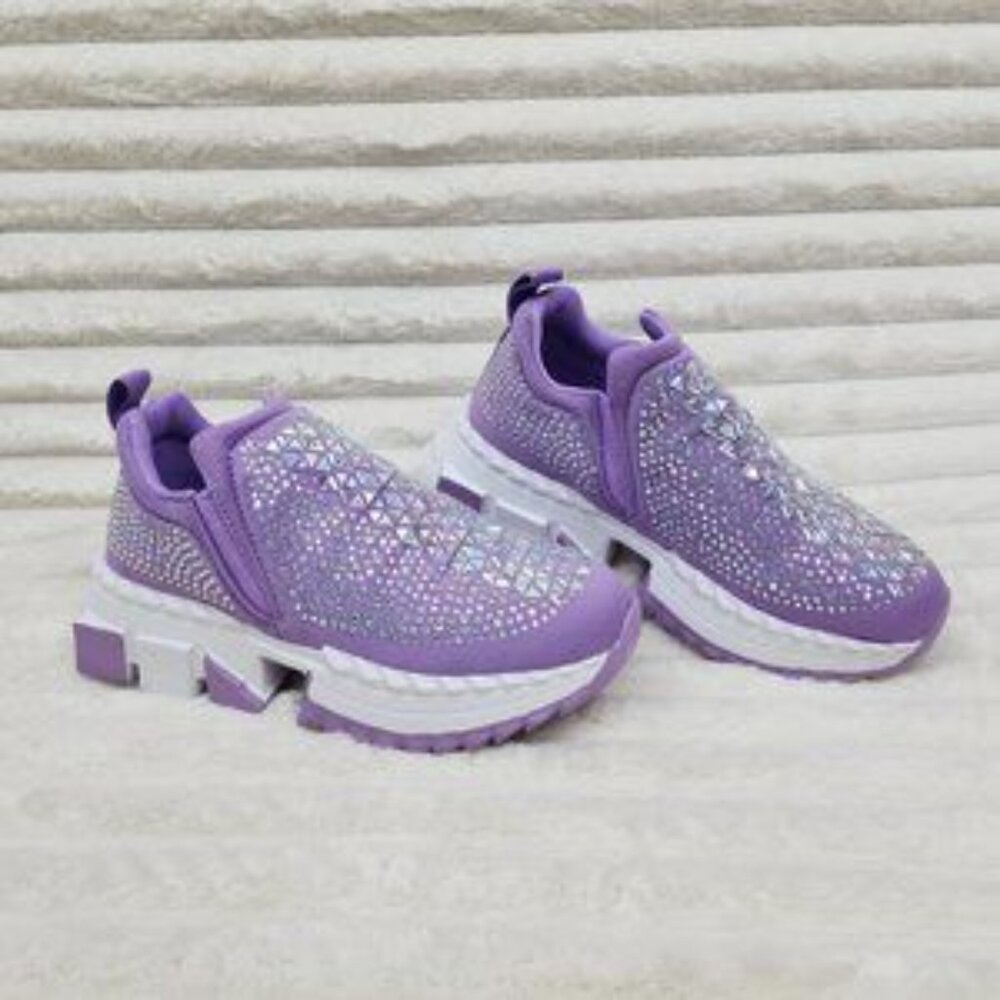 Presto Light Weight Slip on Purple Rhinestone Sneakers